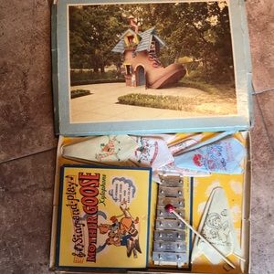 Antique Mother Goose children's handkerchief set & xylophone RARE collectible